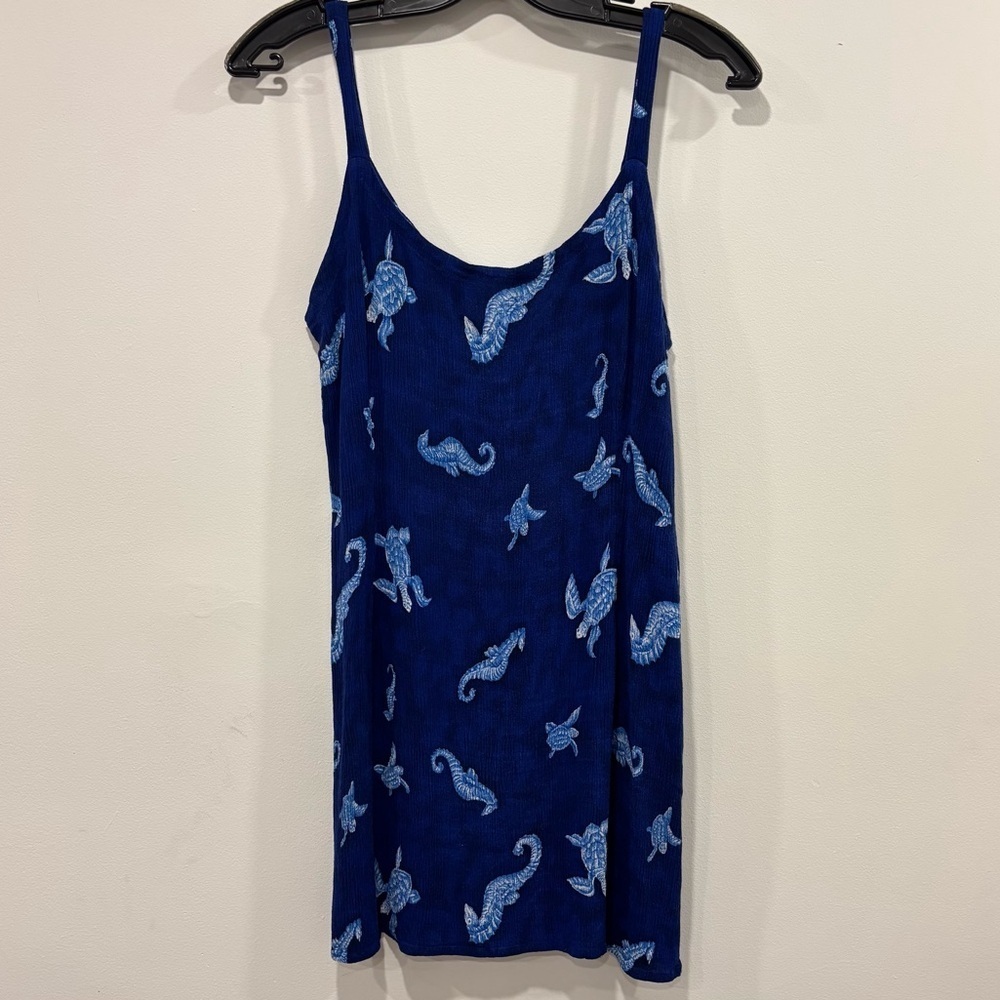 Textured Mini Blue Dress with Sea Life Print
